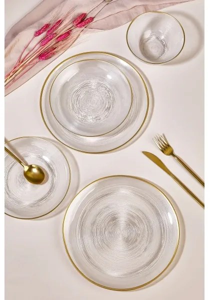 Set da tavola 18 pezzi trasparente/oro/vetro