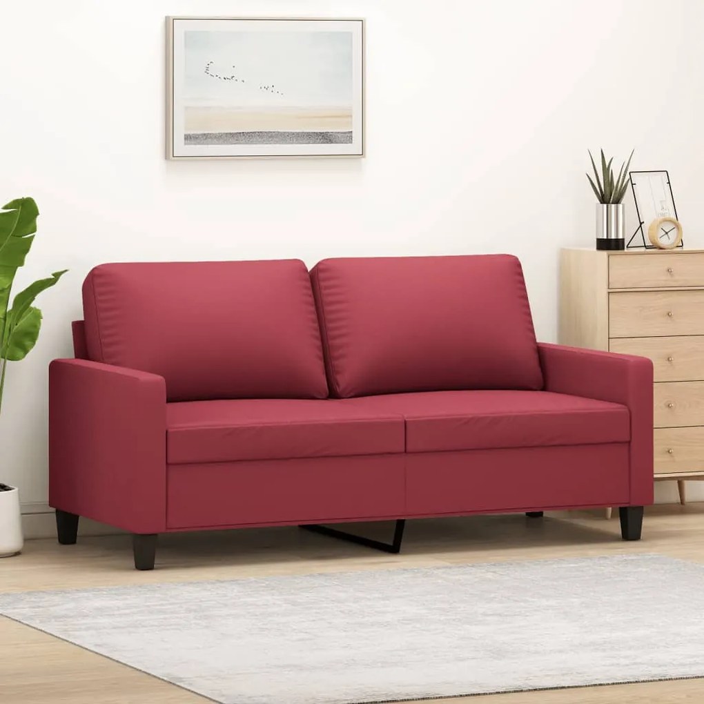 Divano A 2 Posti Rosso Vino 140 Cm İn Similpelle /