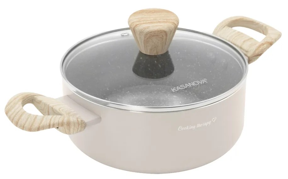 Casseruola 18 cm taupe scritta Cooking Therapy con coperchio