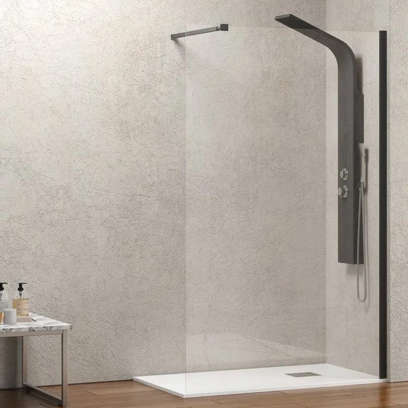 Parete doccia walk in 50 cm con profilo nero opaco | KW-100B - KAMALU