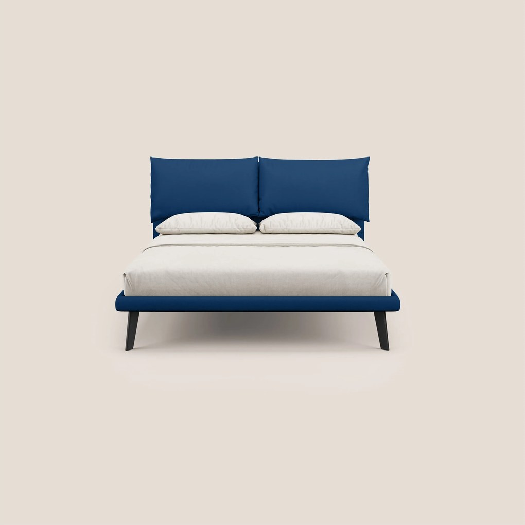 Astrid letto imbottito con piedi in legno in microfibra smacchiabile T11 blu
