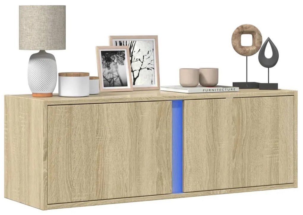 Mobile Tv A Parete Con Luci Led Rovere Sonoma 100x31x35 Cm /