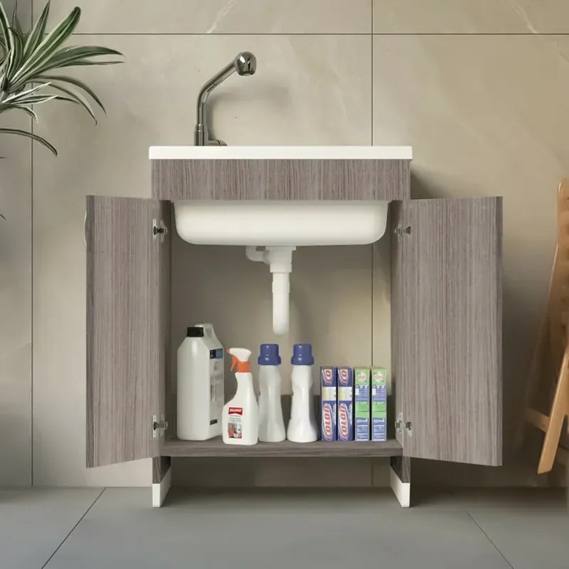 Mobile lavatoio 60x50 cm rovere in kit di montaggio con vasca e asse Ikaro