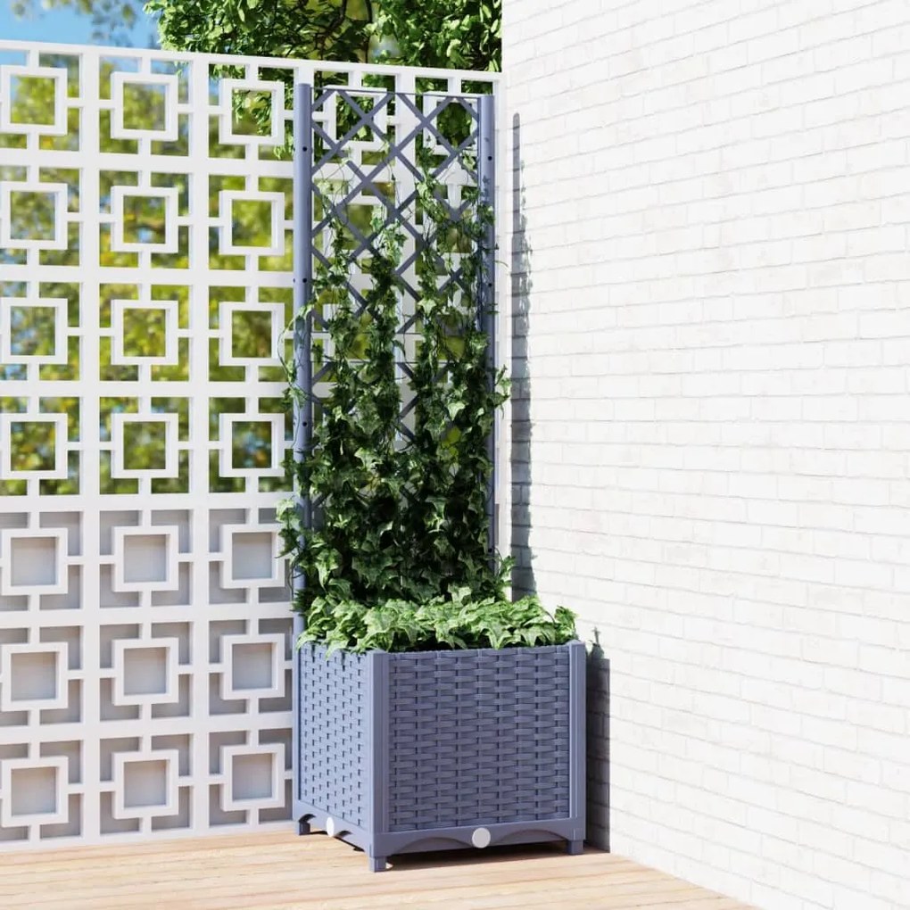 Fioriera Da Giardino Con Graticcio Grigio Blu 40x40x136 Cm Pp /