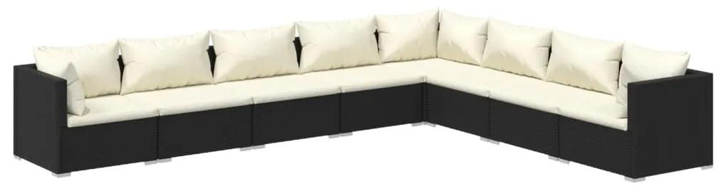 Set divani da giardino con cuscini 8 pz in polyrattan nero