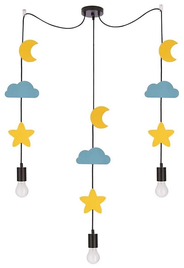 Lampadario a sospensione per bambini TRIO 3xE27/20W/230V giallo/blu