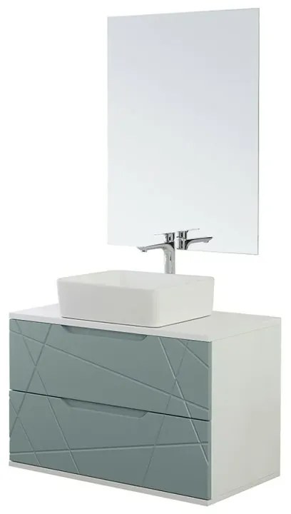 Mobile bagno 90 cm sospeso verde salvia con lavabo in ceramica Furore