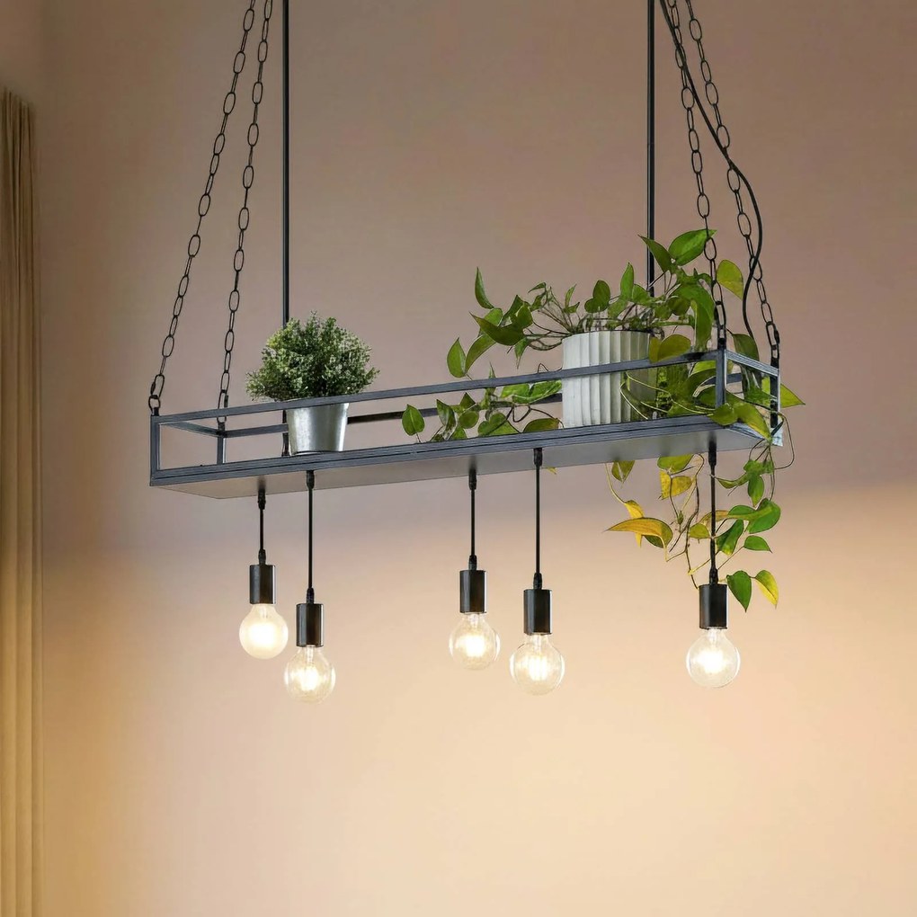 Lampada a sospensione Kirista Lindby, dimmerabile, Nero, Soggiorno / Sala da pranzo, Metallo, Vintage, Lampada a sospensione