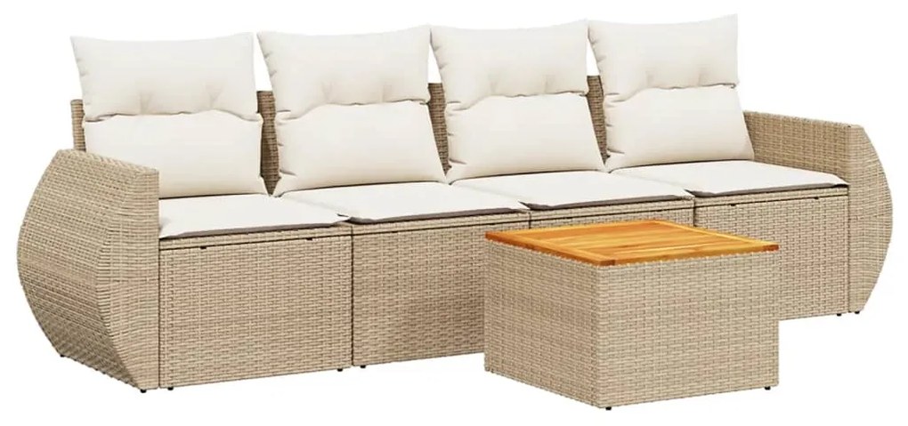 Set Divano da Giardino 5 pz con Cuscini Beige in Polyrattan