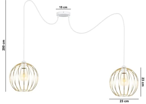 Lampadario a sospensione con filo MATT 2xE27/60W/230V ragno bianco/oro