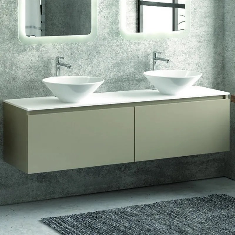 Composizione mobili bagno 155cm sospesa, composta da mobile, due specchi led e colonna SP-155B - KAMALU
