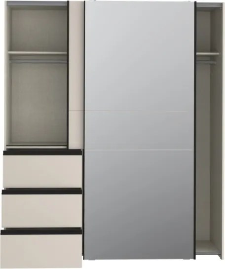 Armadio Guardaroba Scorrevole Con Specchio 170x60x200 Cm 3 Cassetti Winn Sabbia