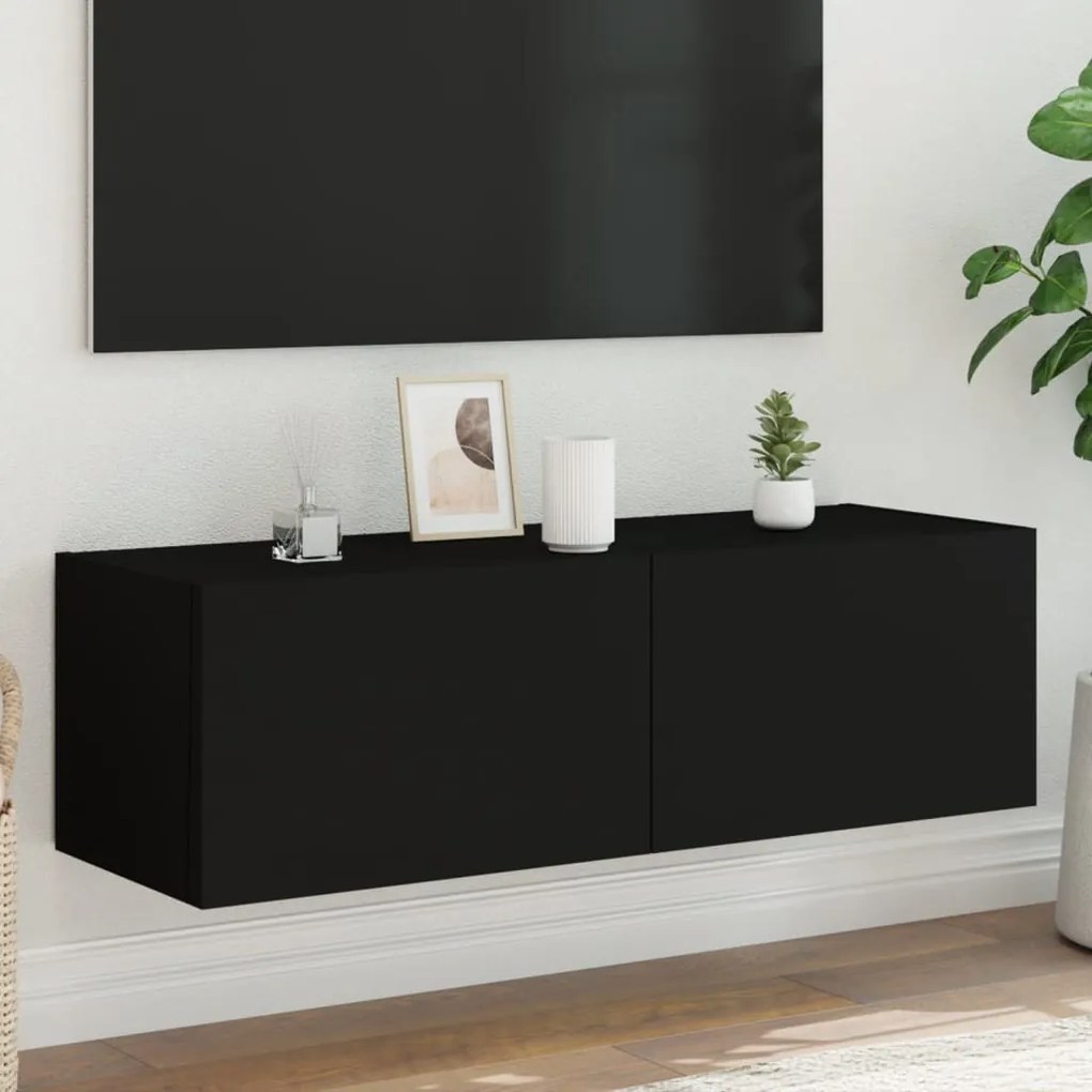 Mobile Tv A Parete Con Luci Led Nero 100x35x31 Cm /