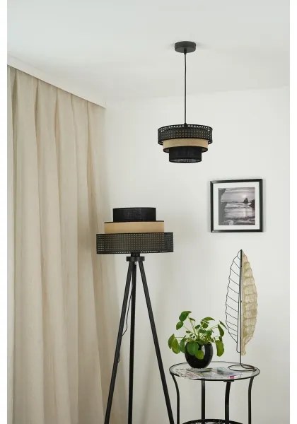Brilagi - Lampada da terra DAKOTA LUNETA 1xE27/15W/230V nero/rattan