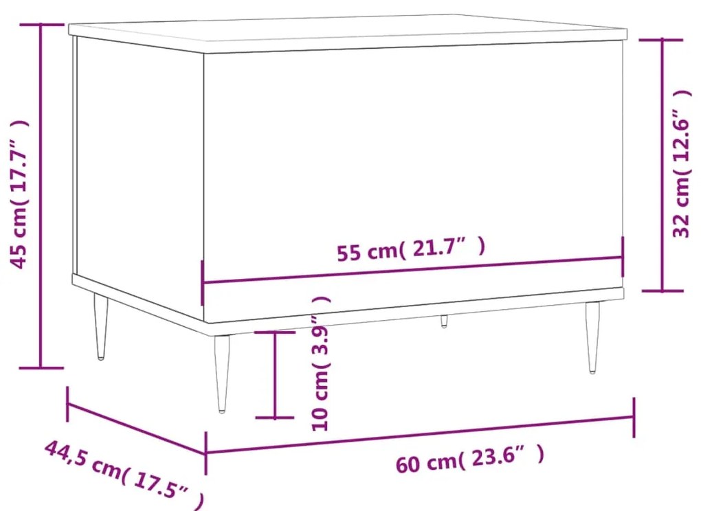 Tavolino da Salotto Bianco 60x44,5x45 cm in Legno Multistrato