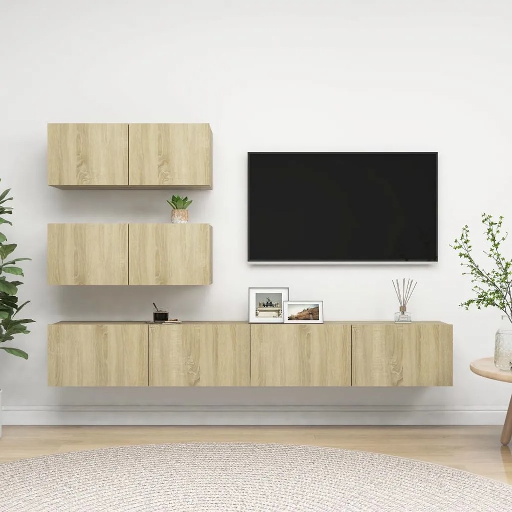 Set Di Mobili Porta Tv 4 Pz Rovere Sonoma İn Legno Multistrato /