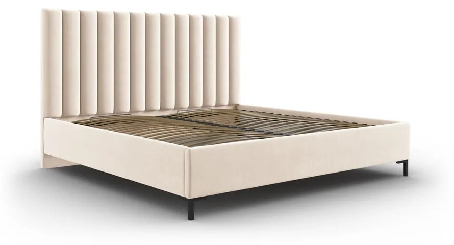 Letto matrimoniale imbottito beige con contenitore con griglia 200x200 cm Casey - Mazzini Beds