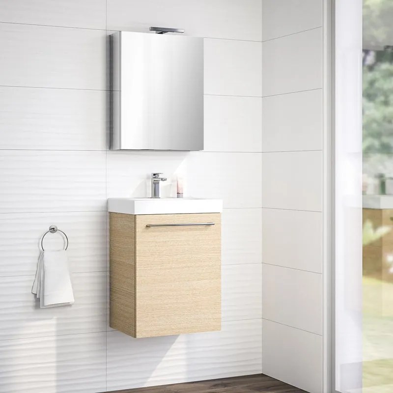 Mobile bagno con lavabo L 45 x H 57.7 x P 35 cm rovere naturale, 1 anta per vasca centrale Remix