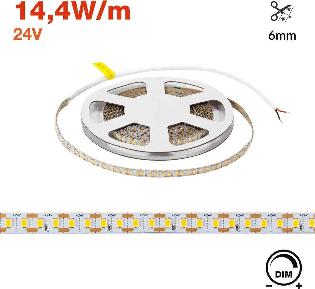 Striscia LED 24V 144W/m Tagliabile ogni 6mm Professionale - IP20 - 5 metri
