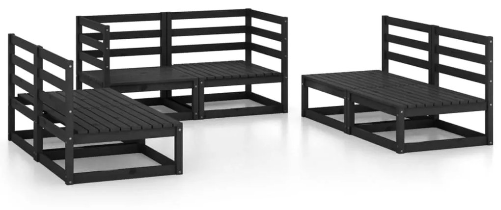 Set Divani da Giardino 6 pz Nero in Legno Massello di Pino