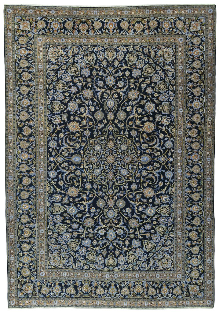 Kashan Tappeto 240 x 350 Blu (Iran) Annodato A Mano