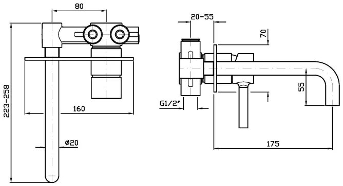 Miscelatore monocomando Lavabo 2 fori bocca 175 mm senza parte Incasso cromo Pan Zp6032 Zucchetti