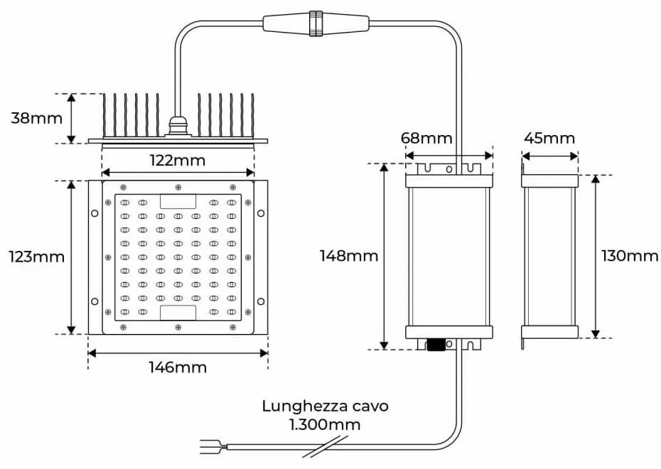 Modulo LED 65W, IP66, 150lm/W, Dimmerabile 1-10V, Programmabile driver Philips Colore  Bianco Naturale 4.000K