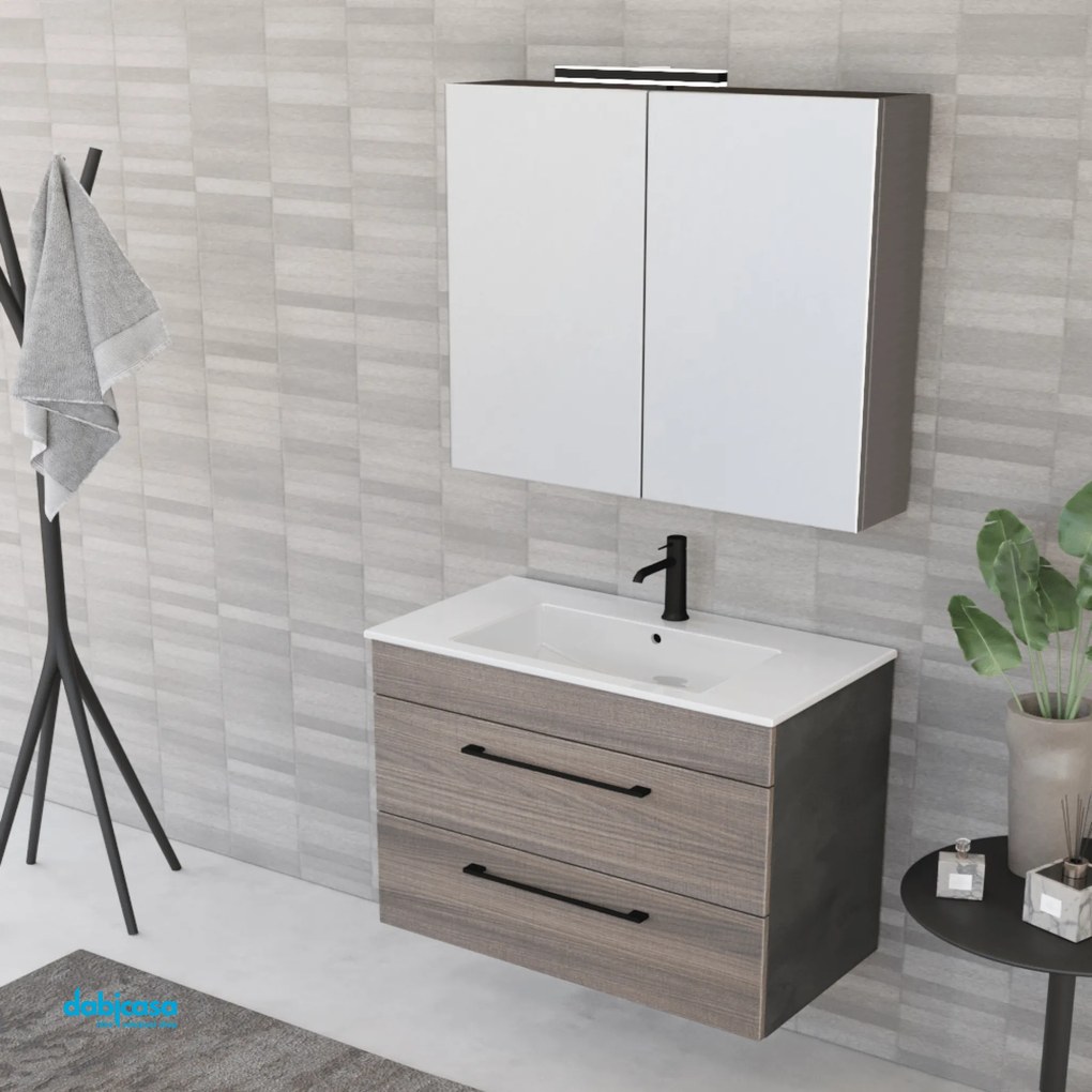 Mobile Bagno Sospeso "Unit Four" Da 81 Cm Composto Da Due Cassetti Finitura Medium Elm/Cemento Grigio Lava