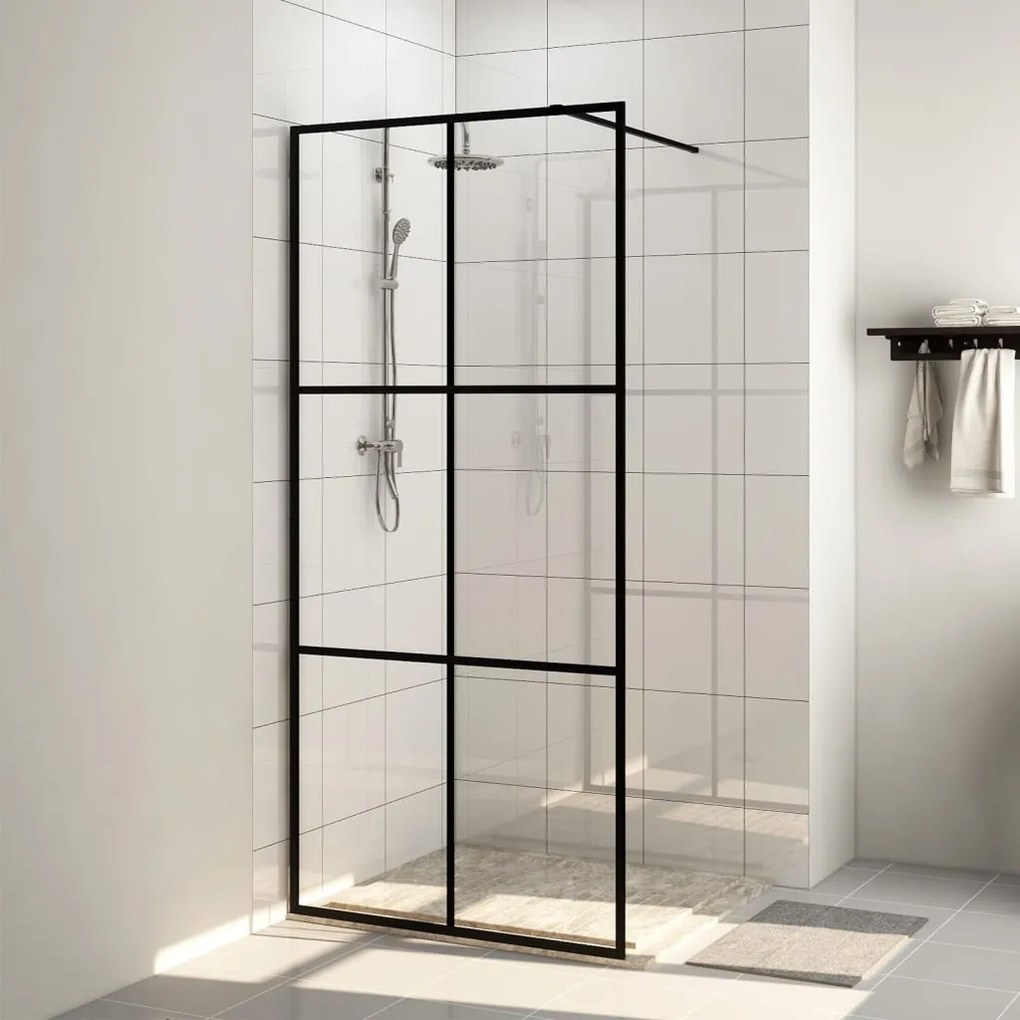 Parete Per Doccia Walk-in Vetro Trasparente Esg Nera 100x195 Cm /