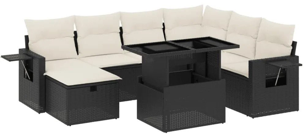 Set divani da giardino con cuscini 8 pz nero in polyrattan