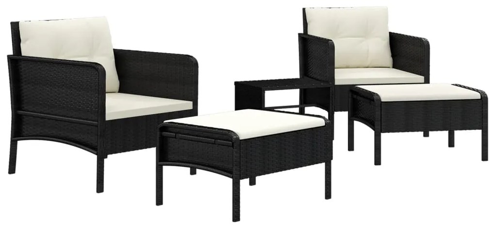 Set divani da giardino 5 pz con cuscini nero in polyrattan