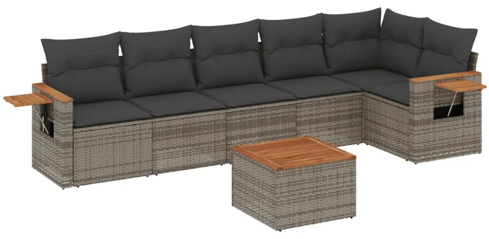 Set divani da giardino 7 pz con cuscini grigio in polyrattan