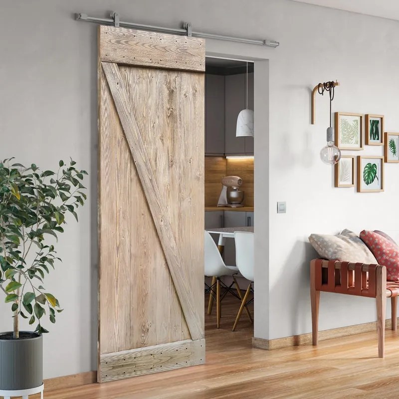 Porta scorrevole reversibile Horse Wengé in mdf beige, L 86 x H 215 cm, con binario Loft