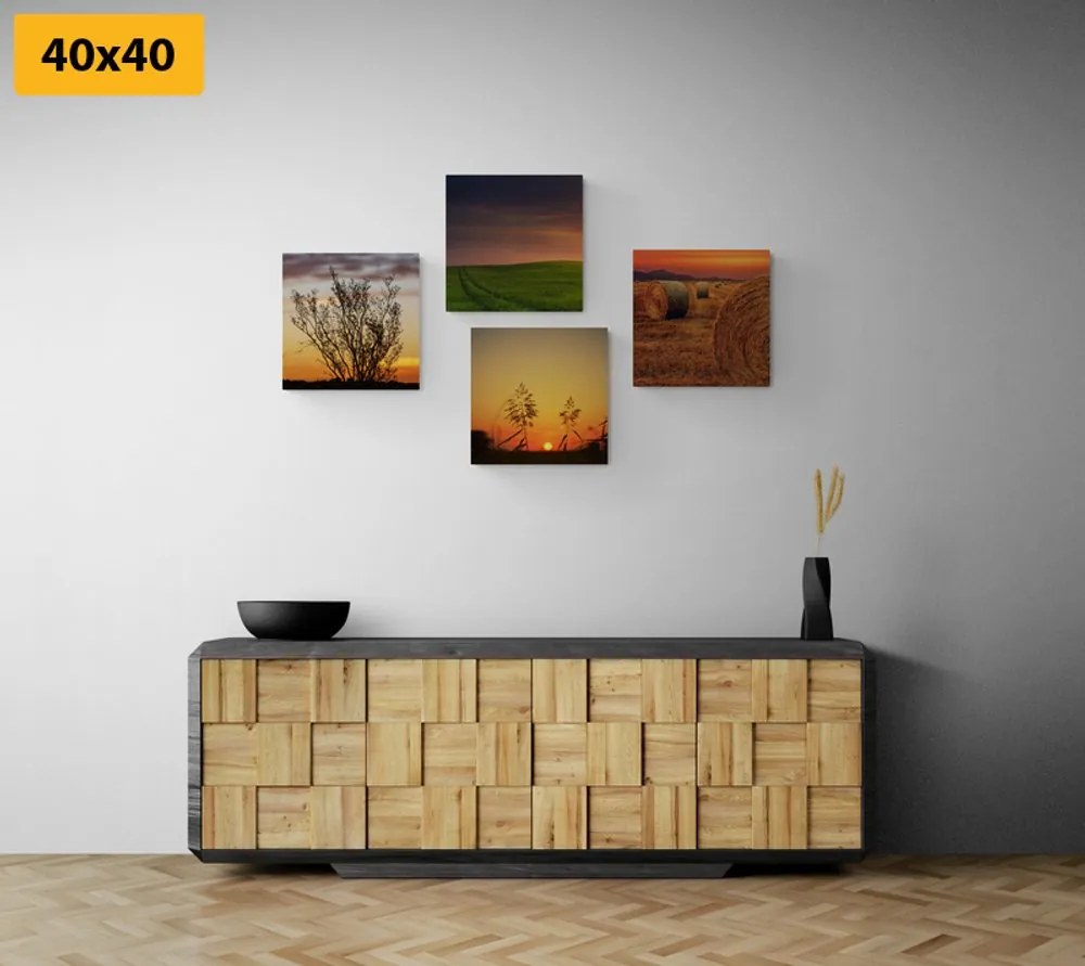 Set di quadri – Tramonto romantico sul prato