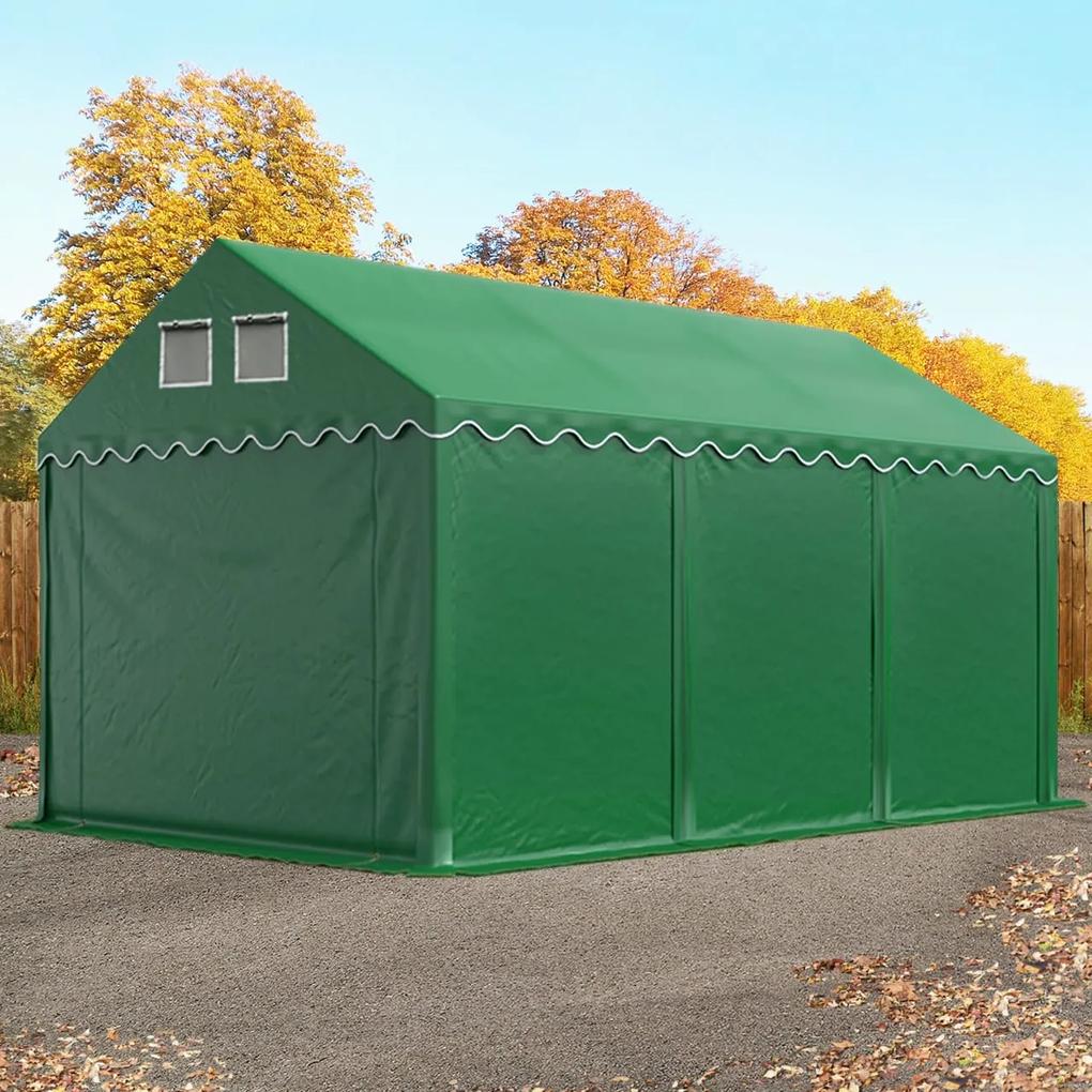 TOOLPORT 3x6 m tenda capannone, altezza 2,6m, PVC 800, telaio perimetrale, verde scuro, con statica (sottofondo in cemento) - (57719)