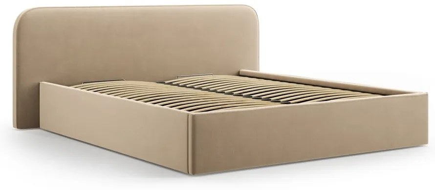 Letto matrimoniale imbottito grigio tortora con contenitore e rete inclusi 160x200 cm Elizabeth – Micadoni