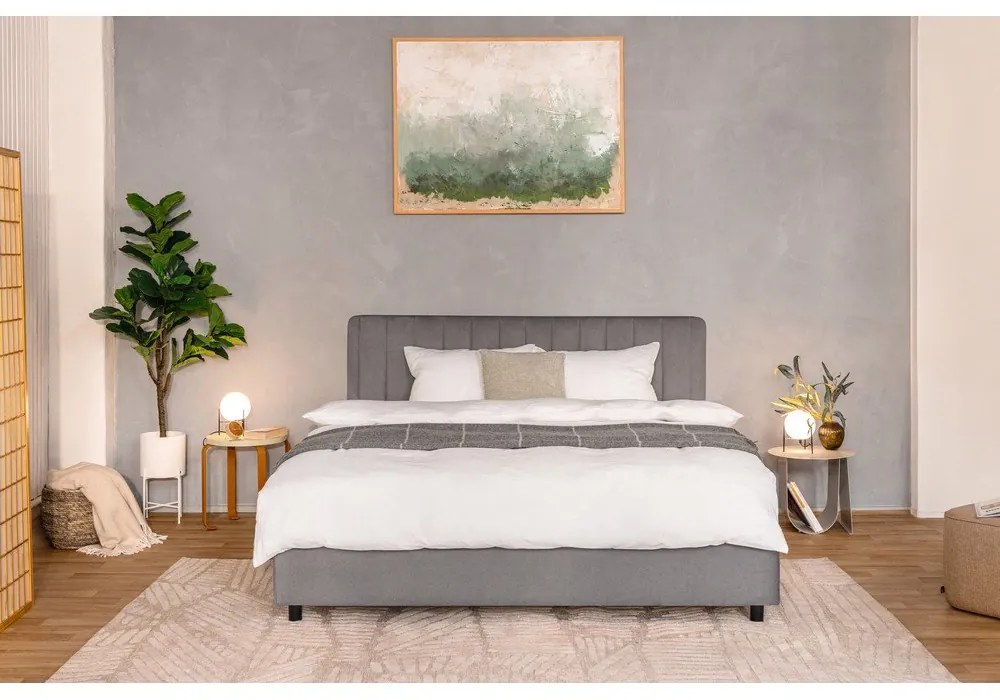 Letto matrimoniale imbottito grigio con contenitore e rete inclusi 180x200 cm Myra Slim Line – Bonami Selection