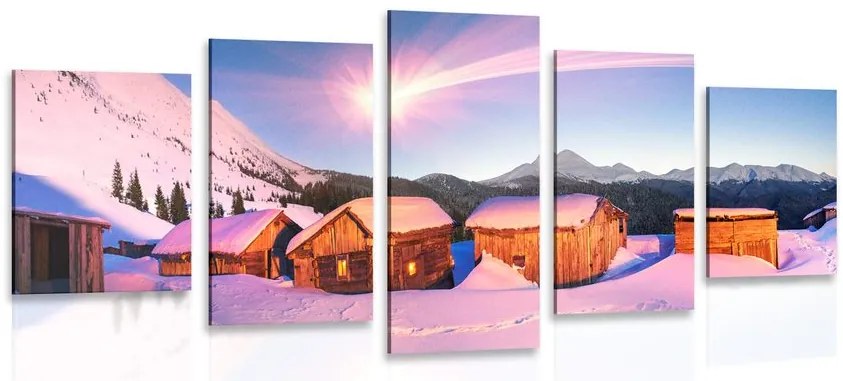 Quadri 5 pezzi – Villaggio montano innevato