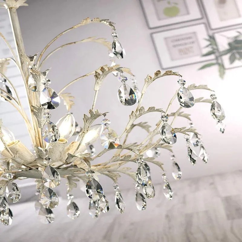 Lampadario Neoclassico Lampadario Neoclassico Cesta 5x E14 bianco paralume bianco 5x E14