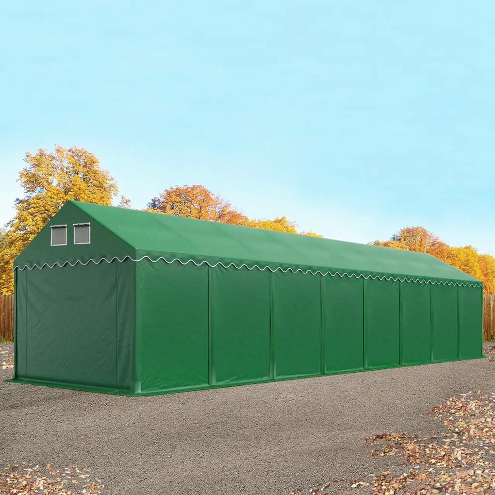 TOOLPORT 4x20 m tenda capannone, altezza 2,6m, PVC 800, telaio perimetrale, verde scuro, con statica (sottofondo in terra) - (527631)