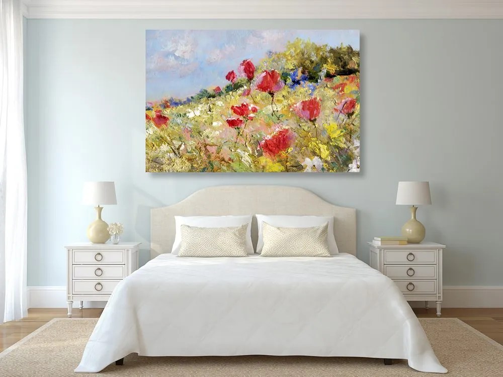 Quadro su tela – Papaveri dipinti sul prato