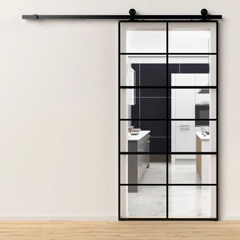 Porta scorrevole reversibile 12V trasparente in acciaio trasparente, L 96 x H 215 cm, con binario Industrial