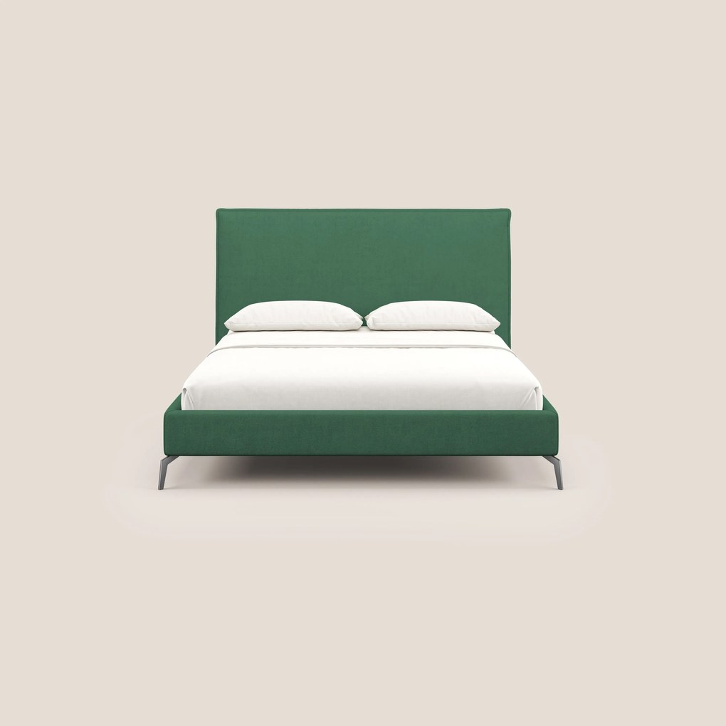 Iris letto imbottito con piedini neri sfoderabile in tessuto impermeabile T02 verde