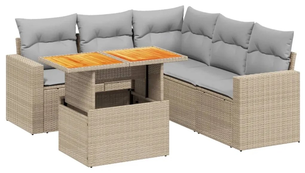 Set divano da giardino 6 pz con cuscini beige in polyrattan