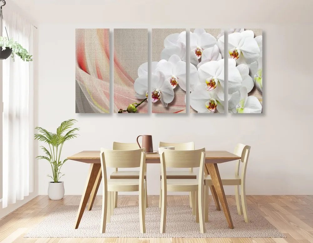 Quadri 5 pezzi – Orchidea bianca su tela