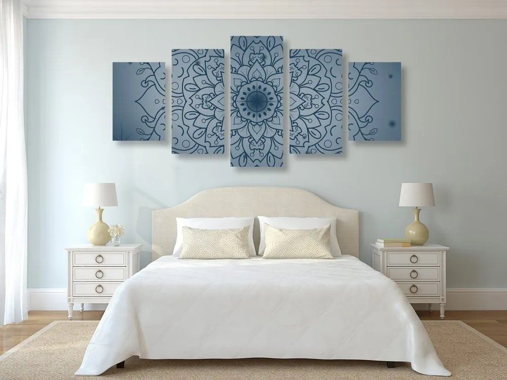 Quadri 5 pezzi – Fiore di Mandala blu scuro