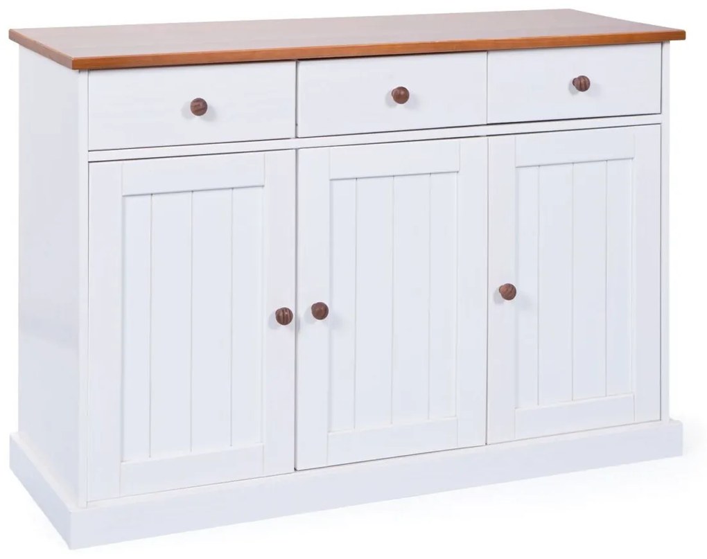 Credenza 3 ante 3 cassetti in pino massello bianco