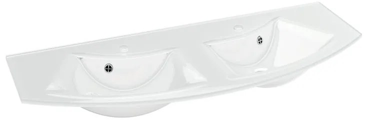 Lavabo integrale ovale doppia vasca L 131 x H 1.2 x P 51.5 cm in vetro bianco lucido