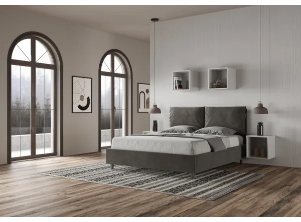 Letto contenitore da 160x190 in microfibra grigio Antea