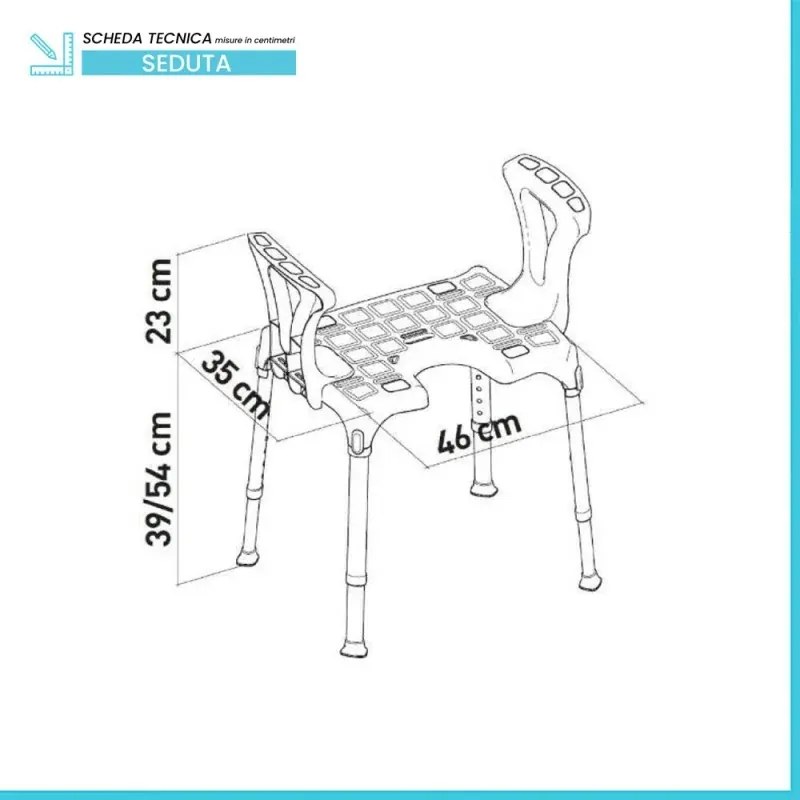 Sedia da doccia con apertura e braccioli bianco